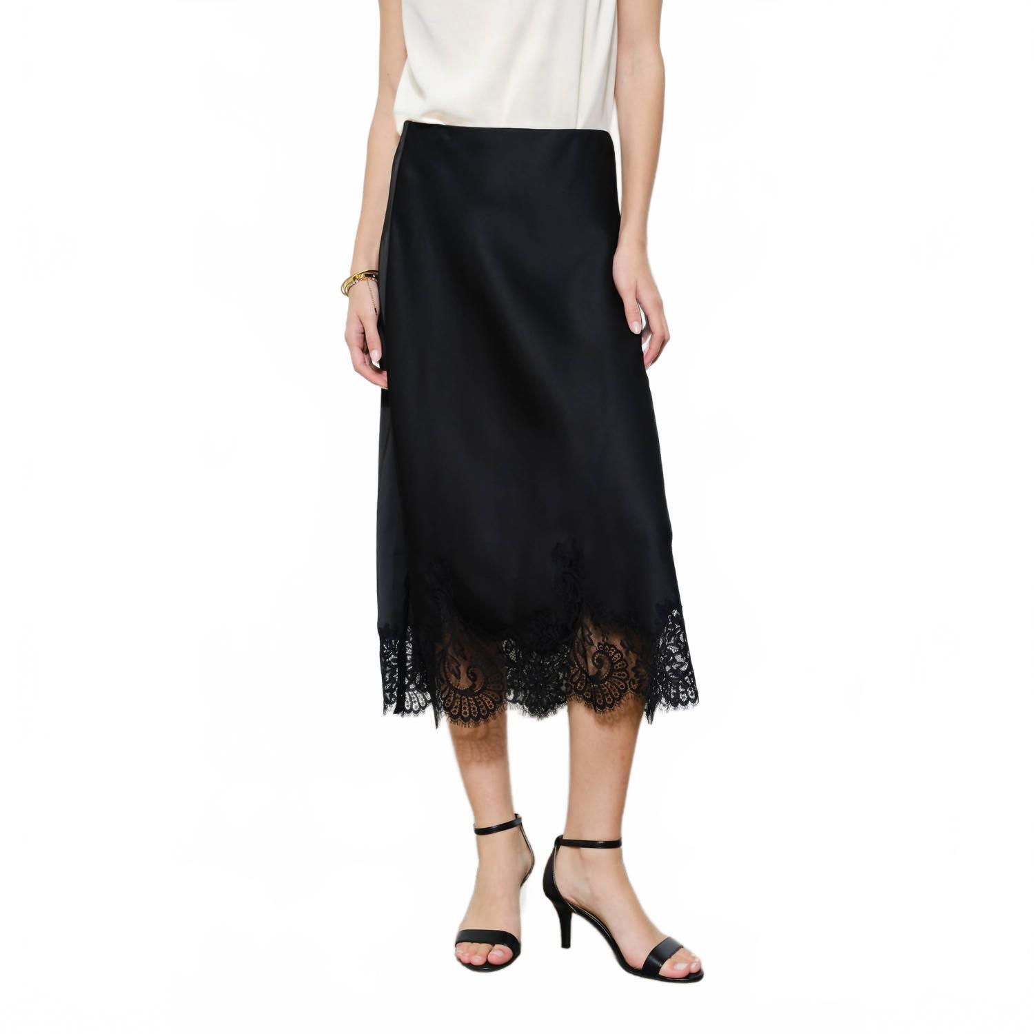 New Ina Fashion Classic Silky With Lace Hem Midi Skirt In Black